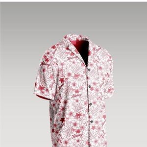 Men's White & Red Floral Short-Sleeve Button-Down Shirt